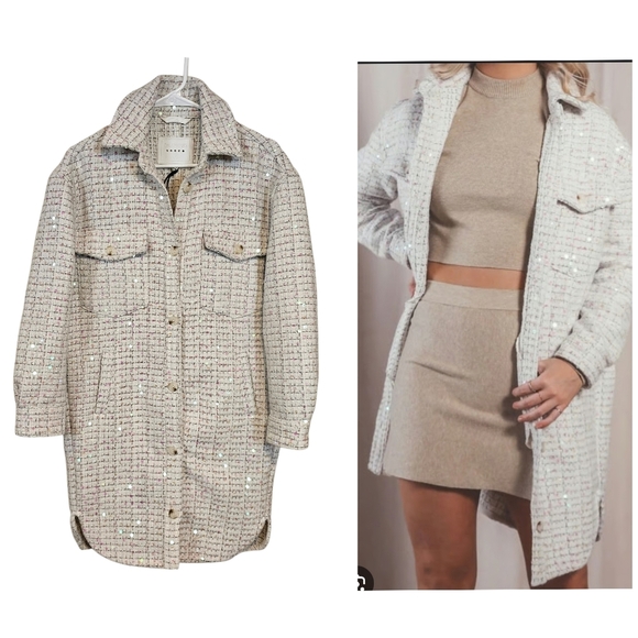 Blank NYC Jackets & Blazers - Blank NYC Grand Entrance Sequined Shirt Jacket Tweed Shacket Coat Long
